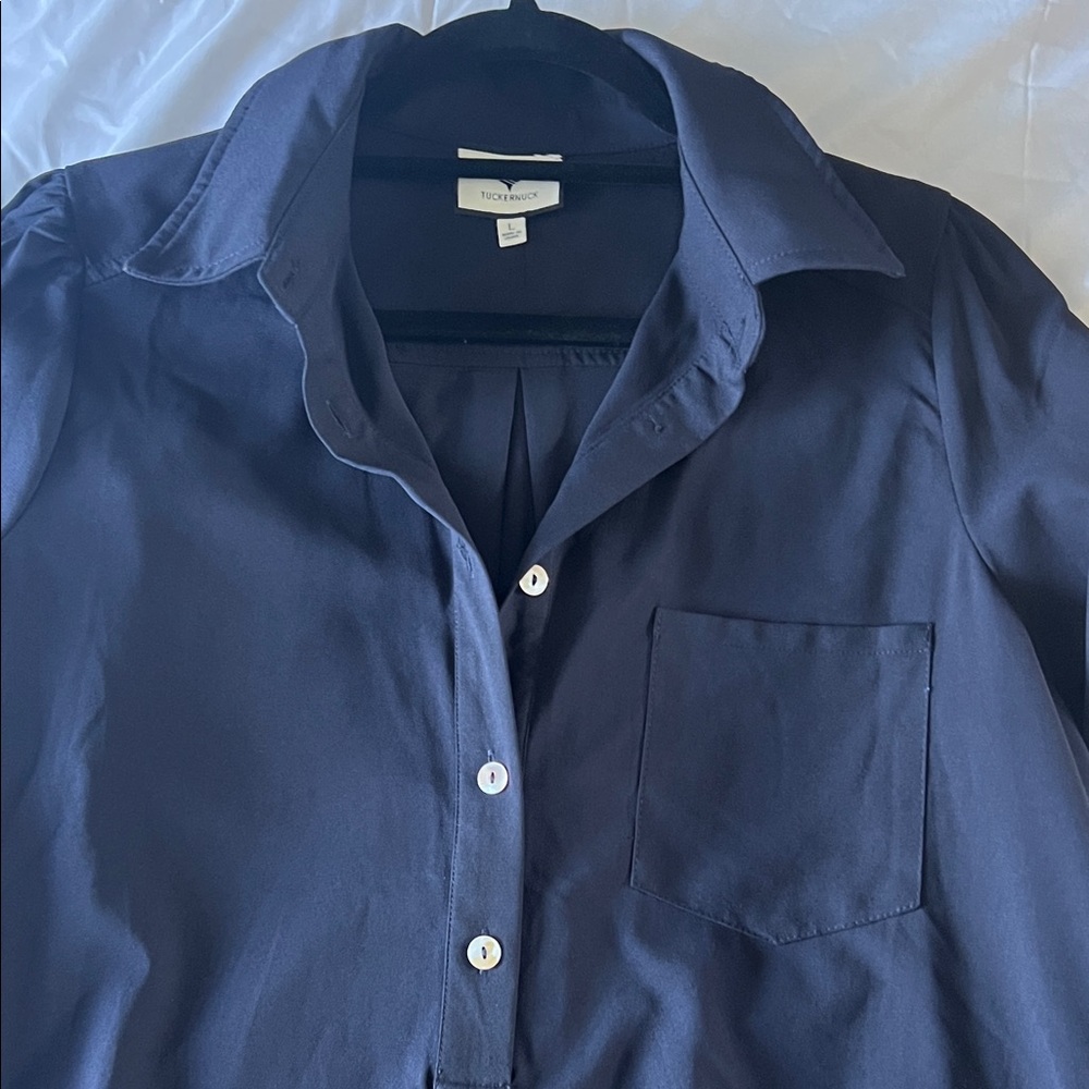 Button-Front Navy Collared Dress - image 2